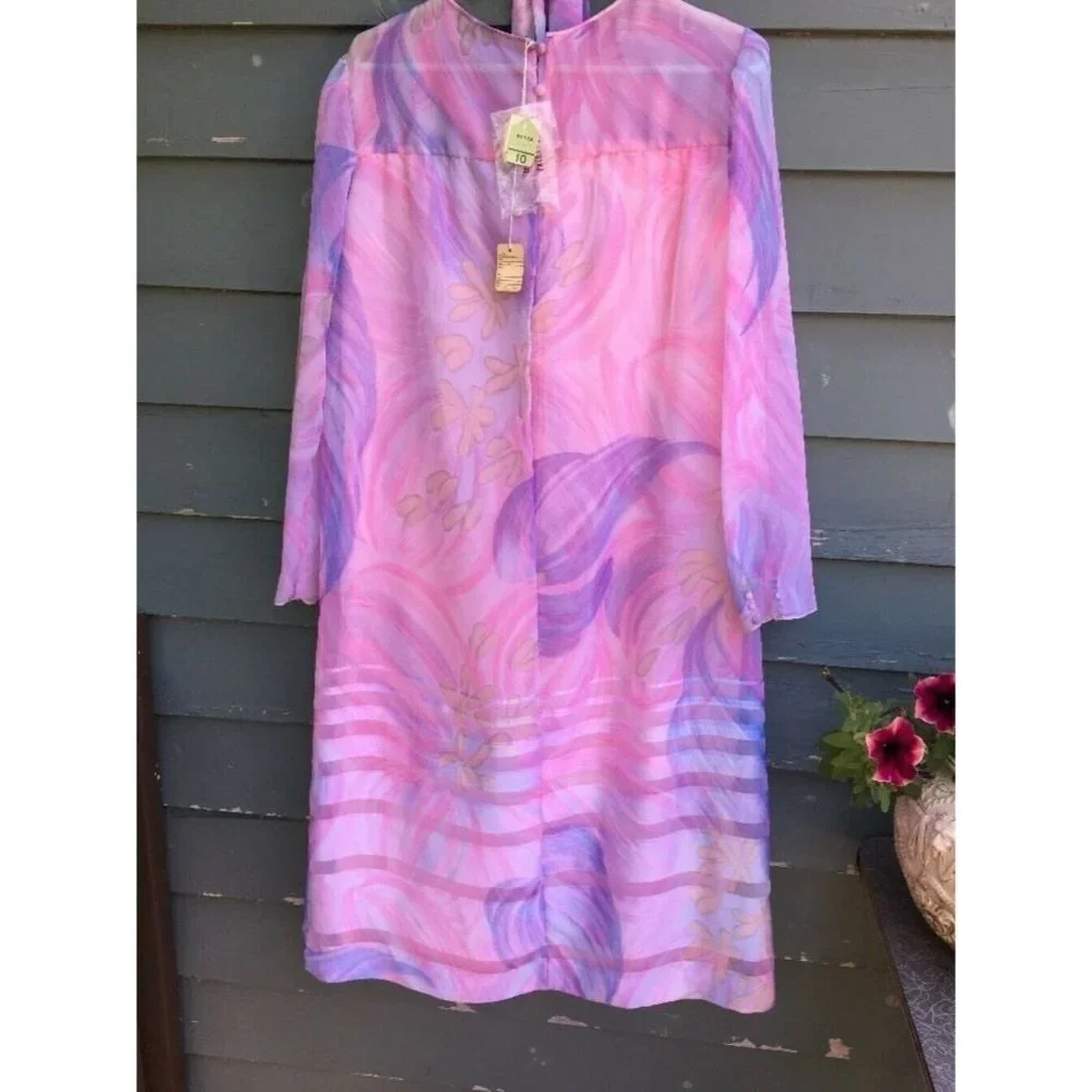 Vintage Designer DON LUIS Dress FLOWING OVERDRESS Chiffon Pastel Spain 60's